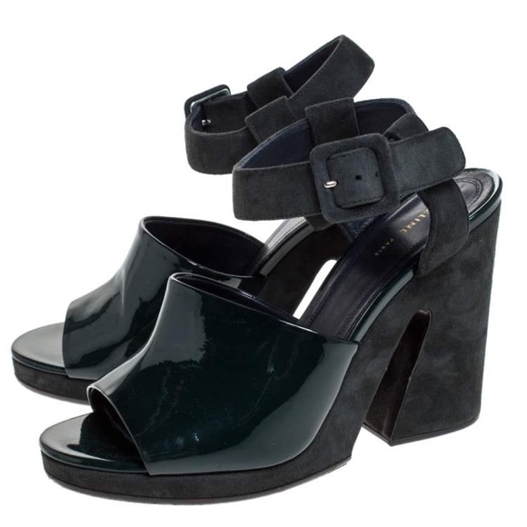 Celine Green Patent Leather And Suede Ankle Strap Open Toe Platform Sandals 37 - Picture 2 of 8